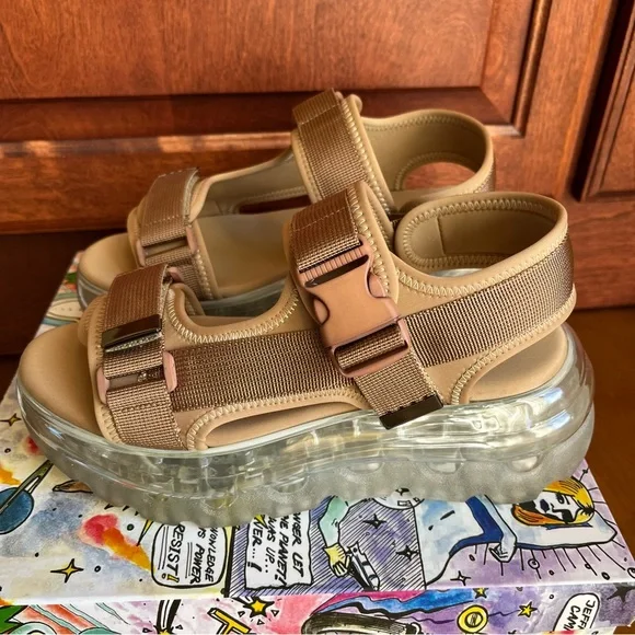 Jeffrey Campbell Women’s Elizondo Nylon Straps Platform Sandals Nude 38 - Picture 4 of 16